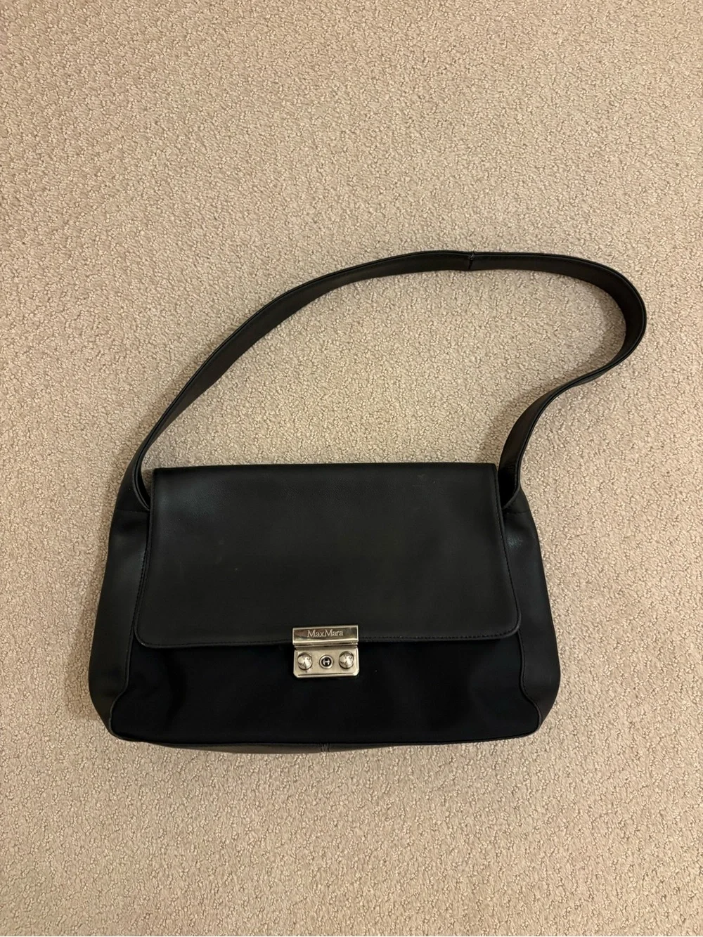 MaxMara Black Leather & Nylon Shoulder Bag Made in Italy